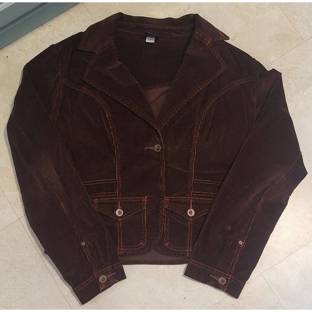 FUBU Classics Womens L Large Corduroy Motorcycle Biker Brown Jacket